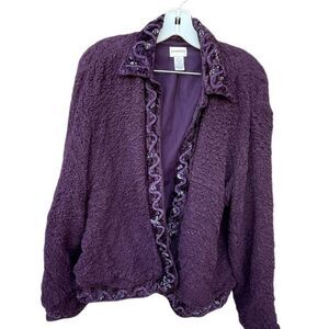 Chico’s size XL (3) textured velvet beaded trim open front jacket